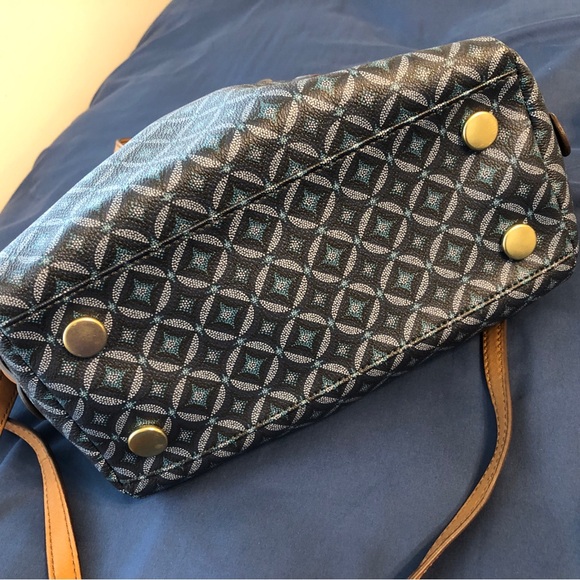 Fossil Hailey Satchel Faux Leather Circle Print Shoulder bag Handbag Purse Blue - Picture 8 of 8